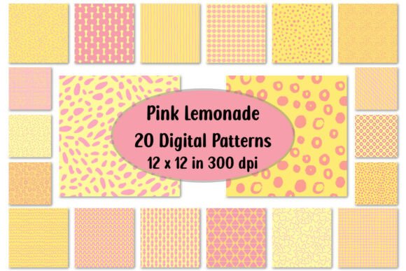 20 Pink Yellow Patterns Digital Papers