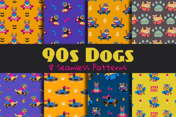 90s Dog Seamless Patterns Digital Papers