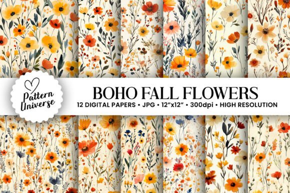 Boho Fall Watercolor Floral Patterns: Elevate Your Autumn Craft Projects