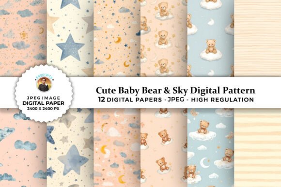 Cute Baby Bear Sky Digital Patterns: A Versatile Resource for Creative Projects