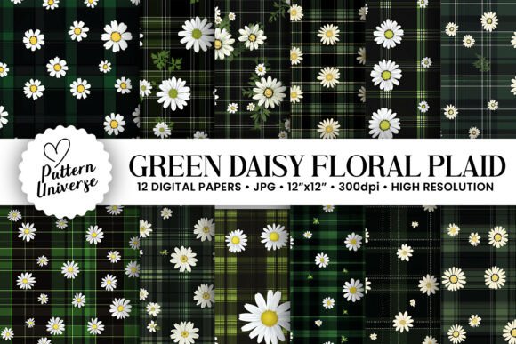 Daisy Floral Green Plaid Patterns