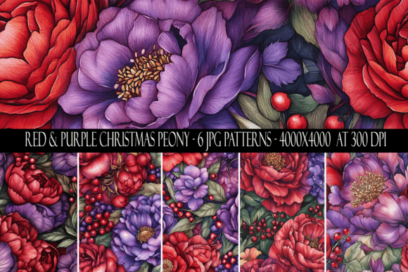 Elegant Red and Purple Christmas Peony Patterns
