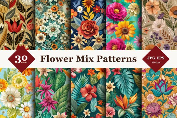 Flower Mix Style Seamless Patterns 01: A Versatile Design Resource for Modern Creatives