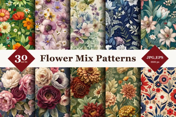 Flower Mix Style Seamless Patterns 04: A Creative Resource for Designers