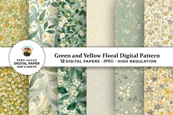 Green and Yellow Floral Digital Patterns: A Versatile Resource for Creative Projects