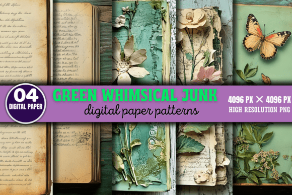Green Whimsical Junk Journal Patterns 1: A Creative Tool for Digital and Print Projects