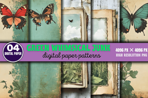 Green Whimsical Junk Journal Patterns 2