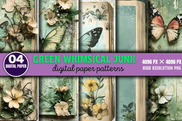 Green Whimsical Junk Journal Patterns 5