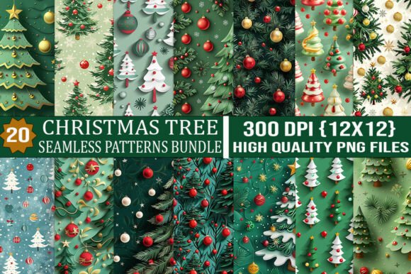 Holiday Tree Seamless Patterns PNG Set