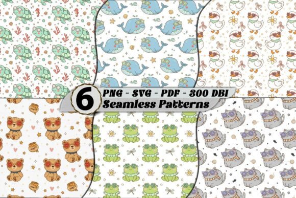 Kawaii Animal Seamless Patterns Bundle