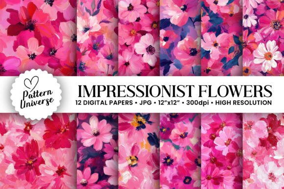 Magenta Impressionist Flowers Patterns