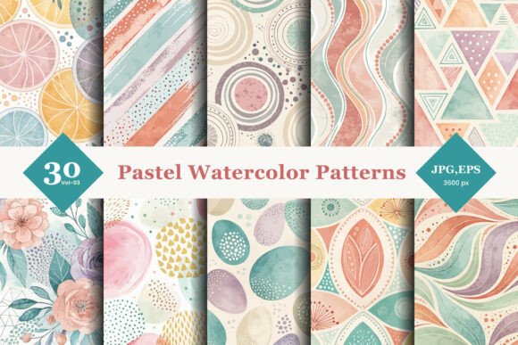 Pastel Watercolor Seamless Patterns 03