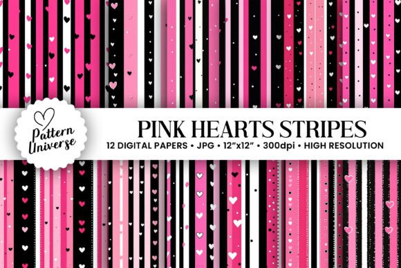 Pink Black Heart Stripes Patterns