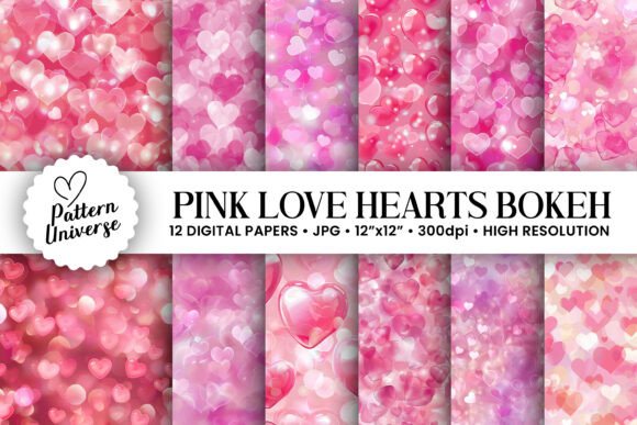 Pink Love Hearts Bokeh Patterns