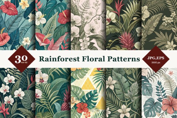 Rainforest Floral Seamless Patterns 02