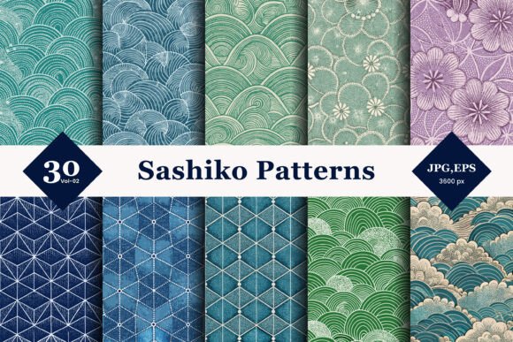 Sashiko Style Seamless Patterns 02